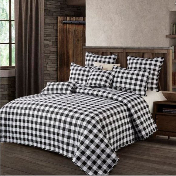 Farmhouse Black White Buffalo Plaid KING Quilt Set - Picture 1 of 1